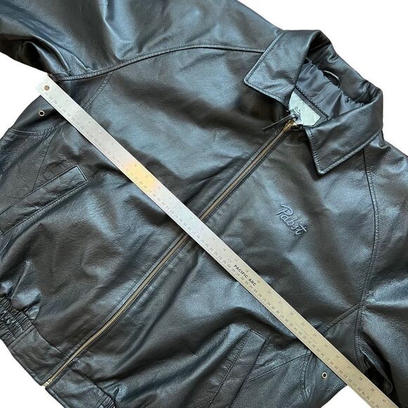 Black Leather Pabst Beer Exclusive Burk’s Bay Napa Bomber Jacket - Picture 14 of 16